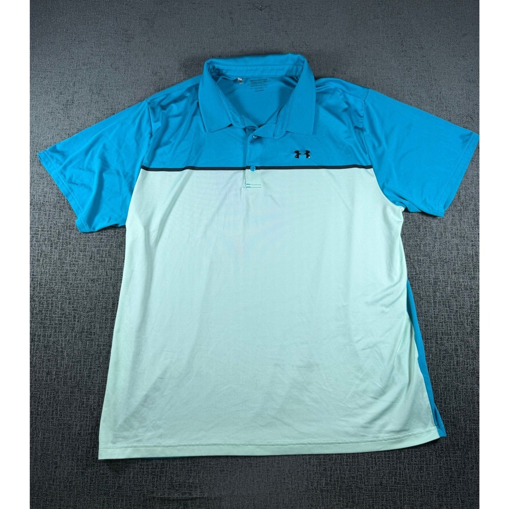 Under Armour Playoff Polo Mens 3XL Blue Colorblock HeatGear Short Sleeve Shirt